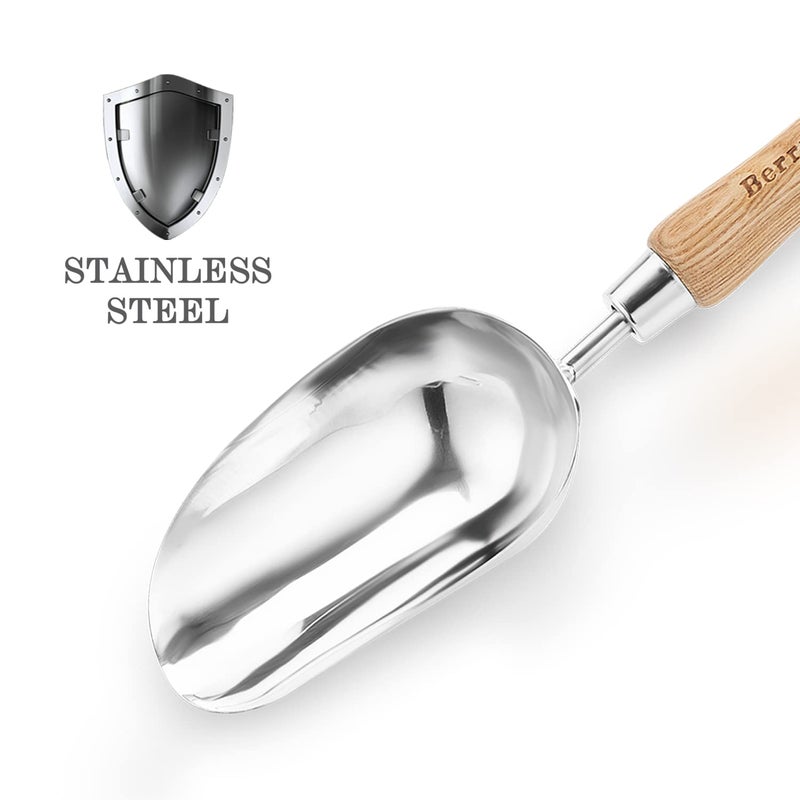 Berry&Bird Garden Loose Soil Scoop, Stainless Steel Hand Shovel Spade with Wood Handle Multi Function Gardening Trowel Spoons for Transplanting, Digging, Planting, Cultivation - Image 2
